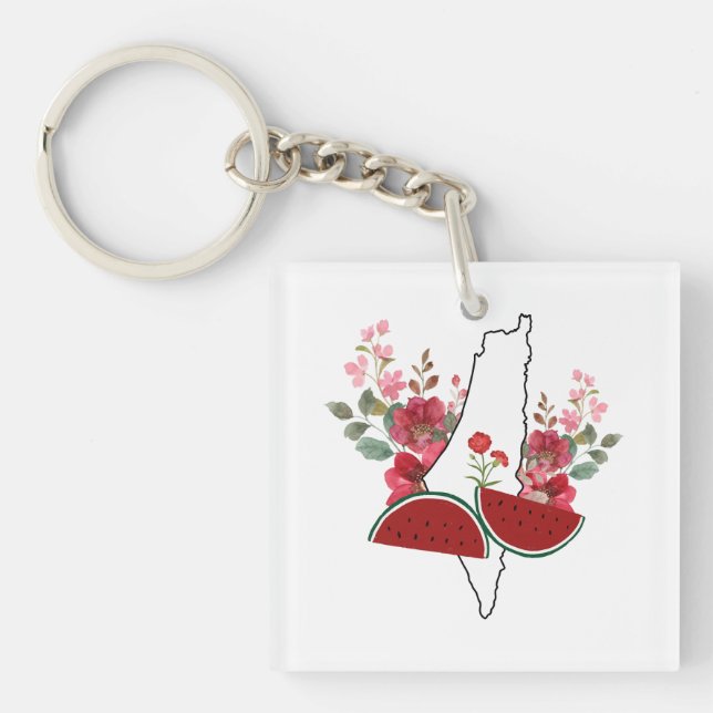 Traditional Palestine elements in palestine map Keychain (Front)