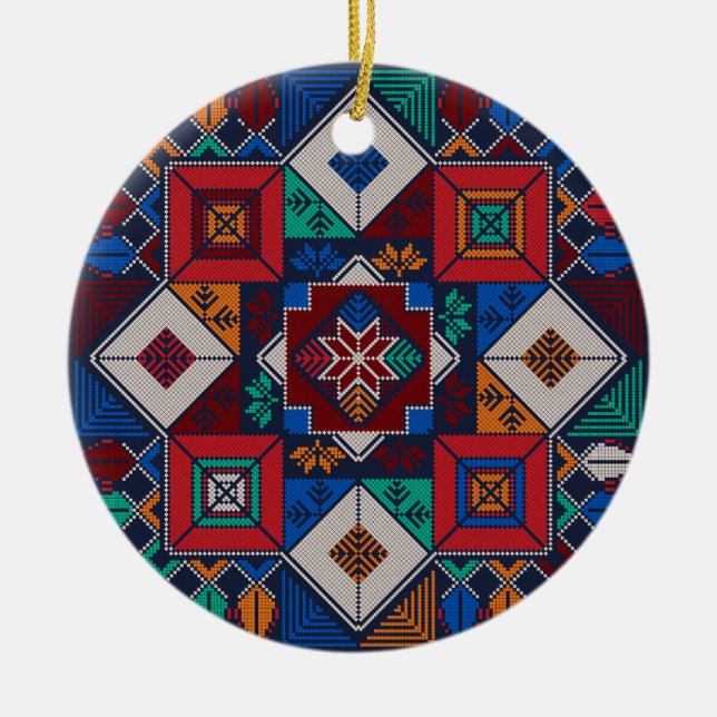 Traditional Palestine Embroidery tatreez  colourfu Ceramic Ornament (Front)