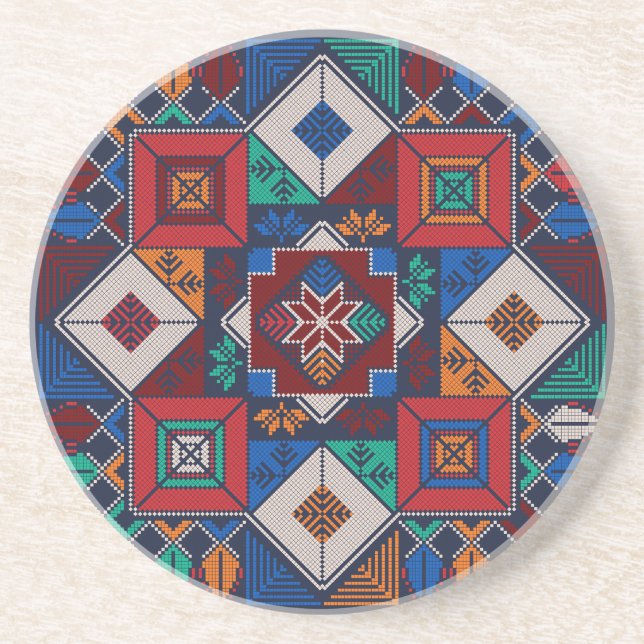 Traditional Palestine Embroidery tatreez  colourfu Coaster (Front)