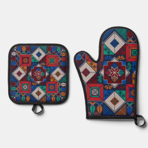 Traditional Palestine Embroidery tatreez colourfu Oven Mitt & Pot Holder Set