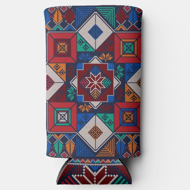 Traditional Palestine Embroidery tatreez  colourfu Seltzer Can Cooler (Front)