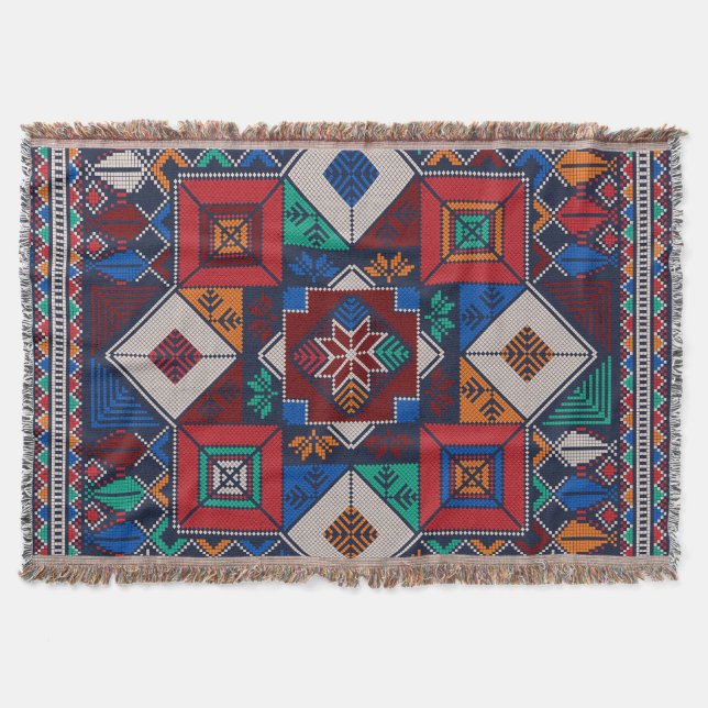 Traditional Palestine Embroidery tatreez  colourfu Throw Blanket (Front)