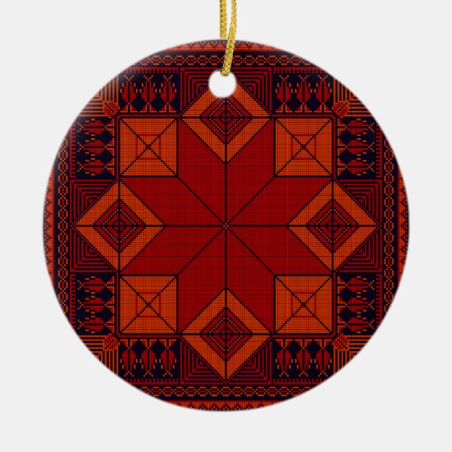 Traditional Palestine Embroidery tatreez Pattern Ceramic Ornament (Front)