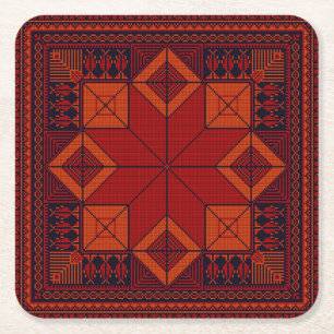 traditional Palestine Embroidery Tatreez Pattern Square Paper Coaster