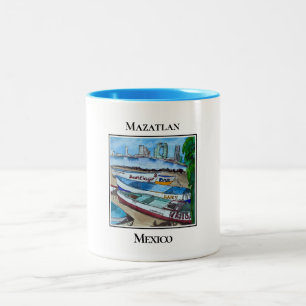 Traditional Panga Fishing Boats at Playa Norte Two-Tone Coffee Mug