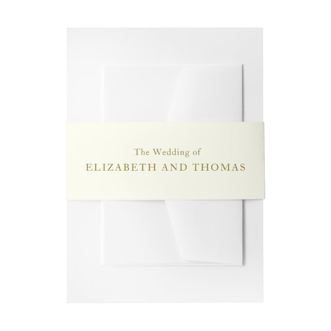 Traditional  personalize gold and ivory wedding invitation belly band (Front Example)
