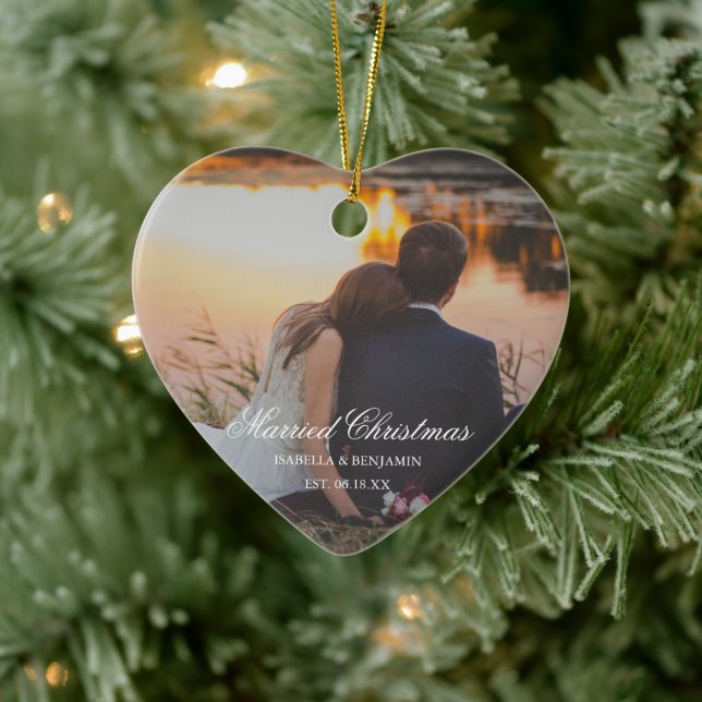 Traditional Photo Elegant First Christmas Ceramic Ornament (Tree)