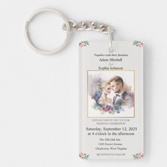Traditional Photo Wedding Invite Keychain (Front)