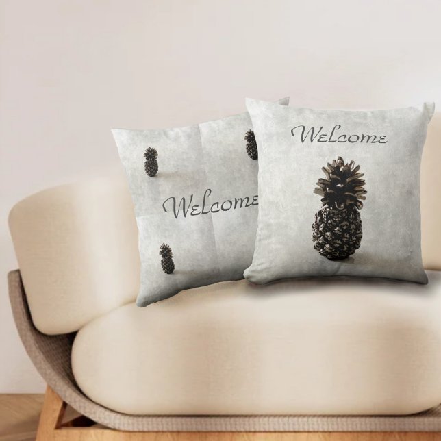 Traditional Pineapple Welcome Grey Throw Pillow (Creator Uploaded)