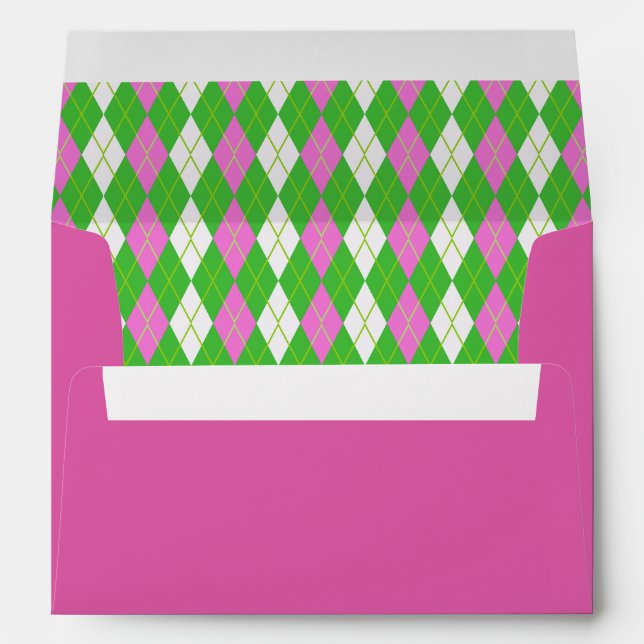 Traditional Pink And Green Golf Diamonds Envelope (Back (Bottom))