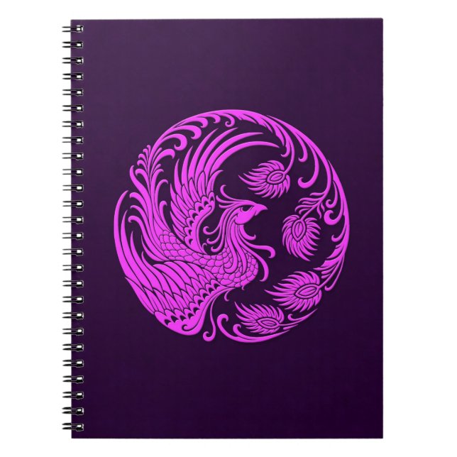 Traditional Pink and Purple Phoenix Circle Notebook (Front)