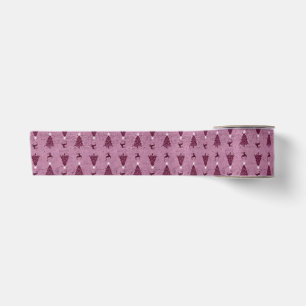 Traditional Pink Christmas Trees & Reindeer Satin Ribbon