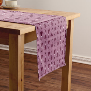 Traditional Pink Christmas Trees & Reindeer Short Table Runner