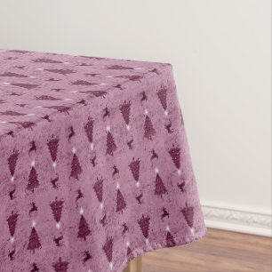 Traditional Pink Christmas Trees & Reindeer Tablecloth