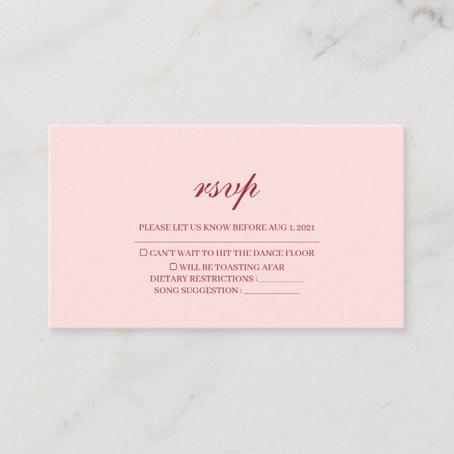 Traditional Pink Wedding RSVP Card (Front)