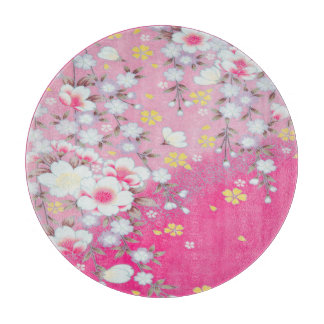 Traditional Pink White Japanese Floral Sakura  Cutting Board