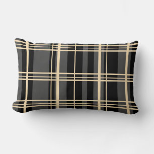 Traditional Plaid Black, Butter Cream, Dark Grey . Lumbar Pillow