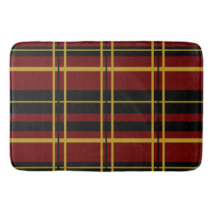 Traditional Plaid Black, Butter Cream, Dark Red  Bath Mat