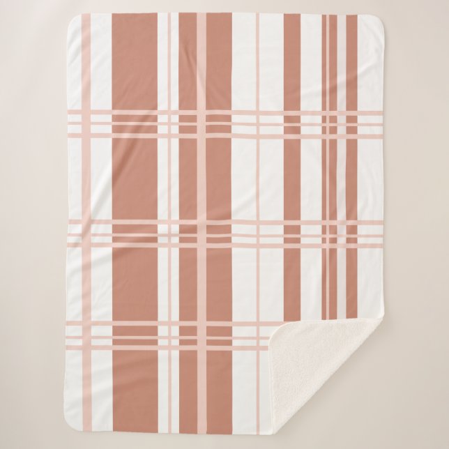 Traditional Plaid Coral Blends and White Sherpa Blanket (Front)