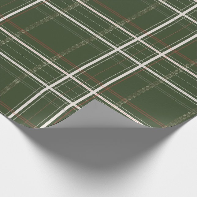 Traditional Plaid Cozy Cabin Gold Green Christmas Wrapping Paper (Corner)