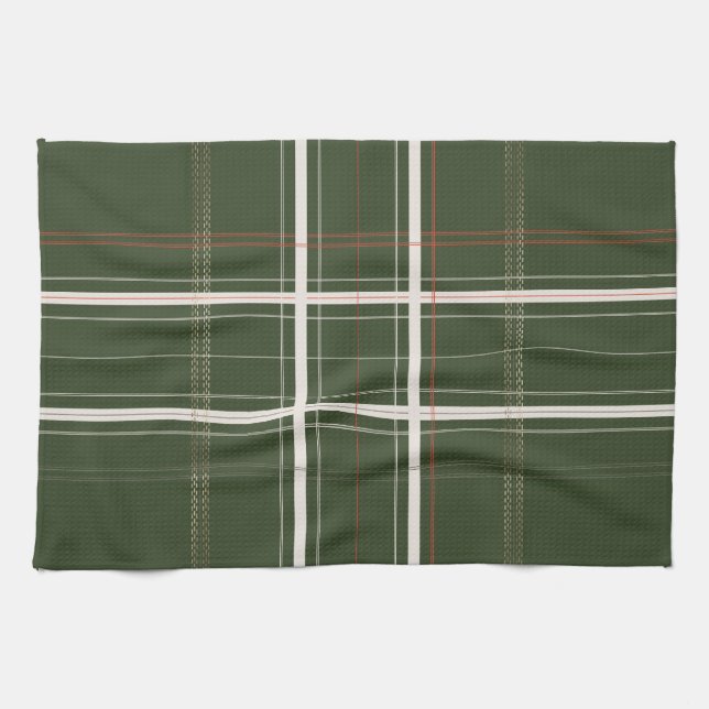 Traditional Plaid Cozy Cabin Olive Green Christmas Kitchen Towel (Horizontal)