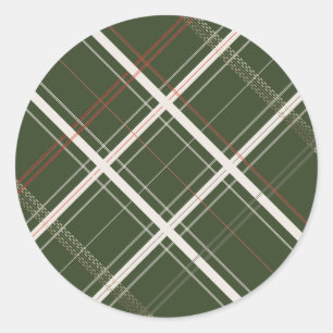 Traditional Plaid Cozy Log Cabin Green Christmas Classic Round Sticker
