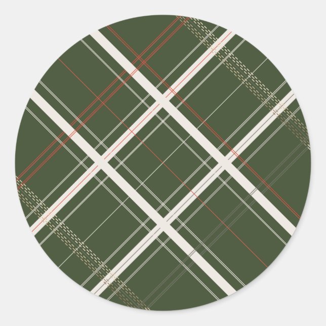 Traditional Plaid Cozy Log Cabin Green Christmas Classic Round Sticker (Front)