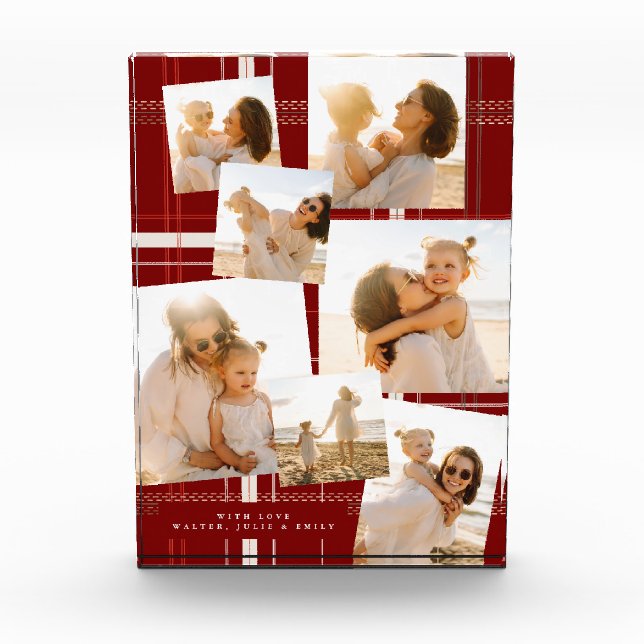Traditional Plaid Cozy Red Christmas Gift Multi 8 Photo Block (Front)