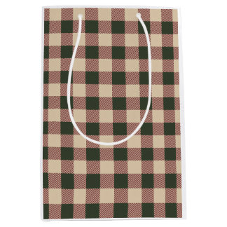 Traditional plaid green red and beige wrapping medium gift bag