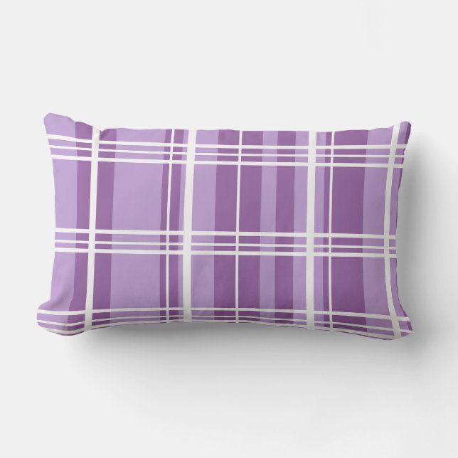 Traditional Plaid Purple Shades with White    Lumbar Pillow (Front)