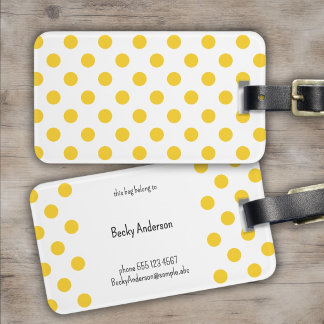 Traditional Polka Dot, Yellow on White Luggage Tag