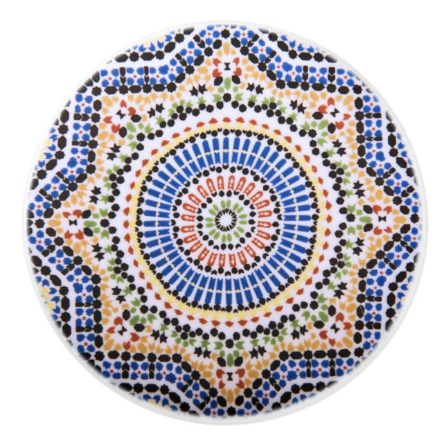 Traditional Portuguese Azulejo Tile Pattern Ceramic Knob (Front)