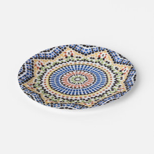 Traditional Portuguese Azulejo Tile Pattern Paper Plate