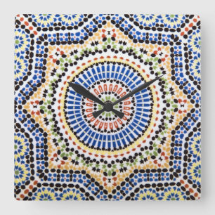 Traditional Portuguese Azulejo Tile Pattern Square Wall Clock
