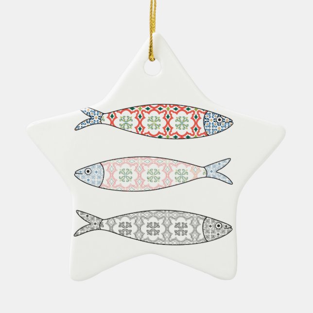 Traditional Portuguese icon. Colored sardines Ceramic Ornament (Front)