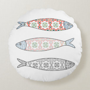Traditional Portuguese icon. Colored sardines Round Pillow