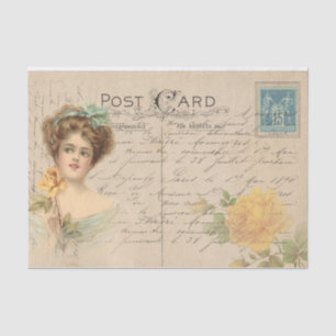 Traditional Postcard/Victorian Lady With Roses Tissue Paper