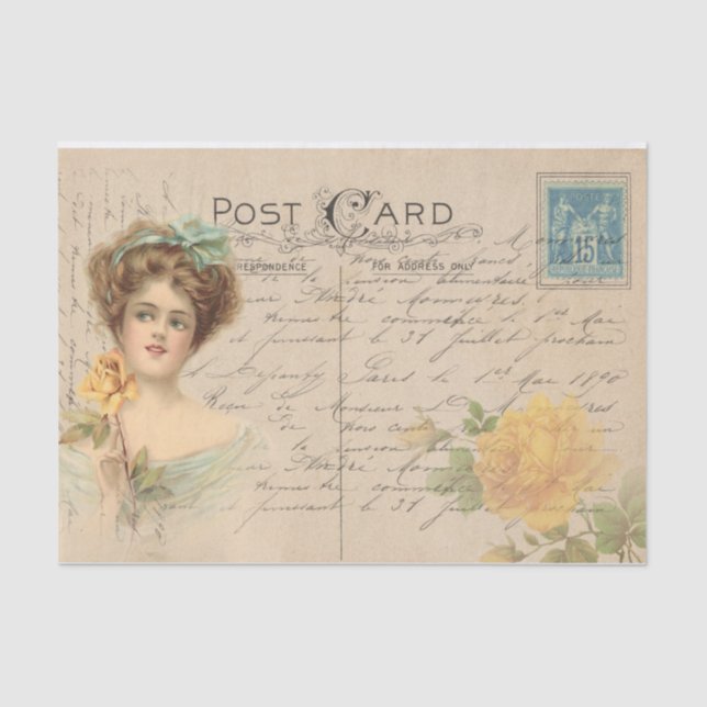 Traditional Postcard/Victorian Lady With Roses Tissue Paper (Front)
