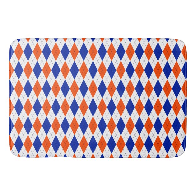 Traditional Preppy Argyle in Orange and Blue Bath Mat (Front)
