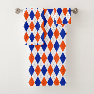Traditional Preppy Argyle in Orange and Blue Bath Towel Set
