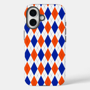 Traditional Preppy Argyle in Orange and Blue iPhone 16 Case