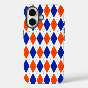 Traditional Preppy Argyle in Orange and Blue iPhone 16 Case