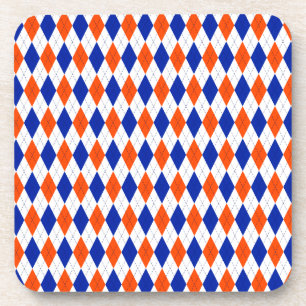 Traditional Preppy Argyle in Orange and Blue Coaster