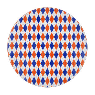 Traditional Preppy Argyle in Orange and Blue Cutting Board