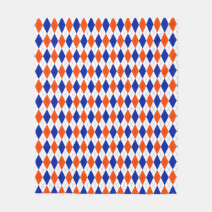 Traditional Preppy Argyle in Orange and Blue Fleece Blanket