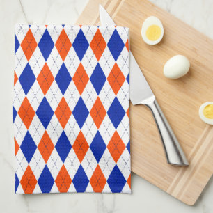 Traditional Preppy Argyle in Orange and Blue Kitchen Towel
