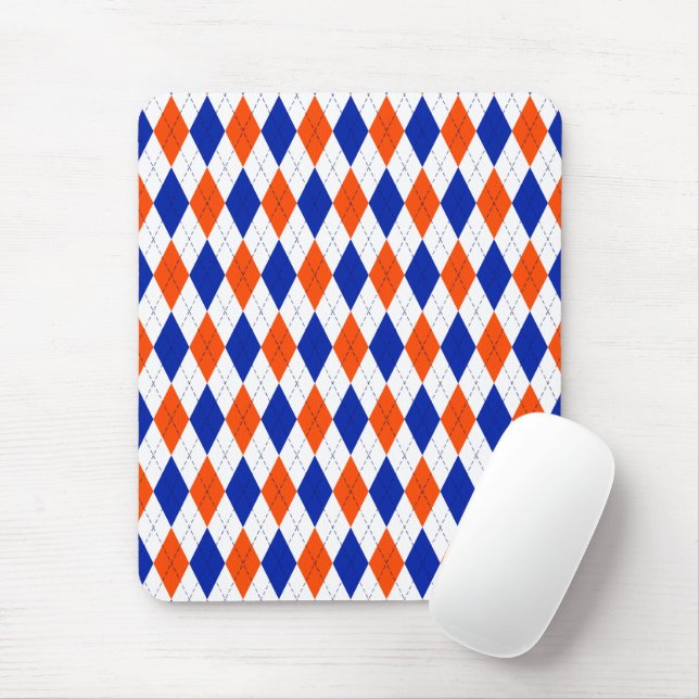 Traditional Preppy Argyle in Orange and Blue Mouse Pad (With Mouse)