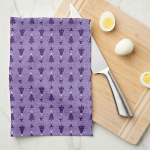 Traditional Purple Christmas Trees & Reindeer Kitchen Towel