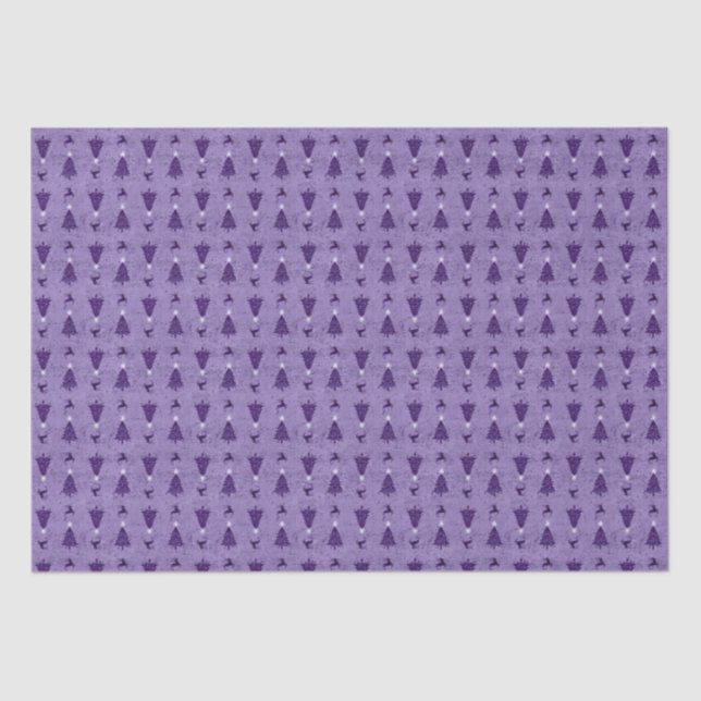 Traditional Purple Christmas Trees & Reindeer Tissue Paper (Front)
