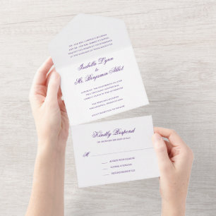 Traditional Purple Formal Elegant Wedding All In One Invitation